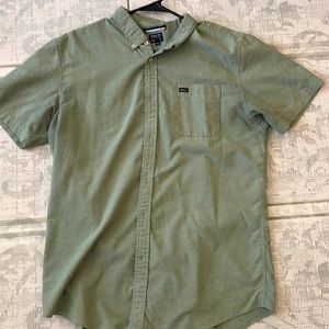 RVCA Mens That'll Do Oxford Slim Fit Button Shirt Size XL Green Short Sleeves
